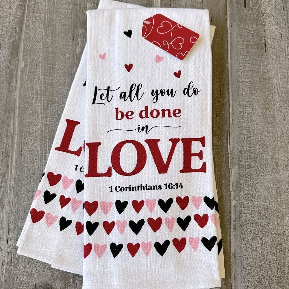 Corinthians Valentine “Love” Christian Dish Towels Set